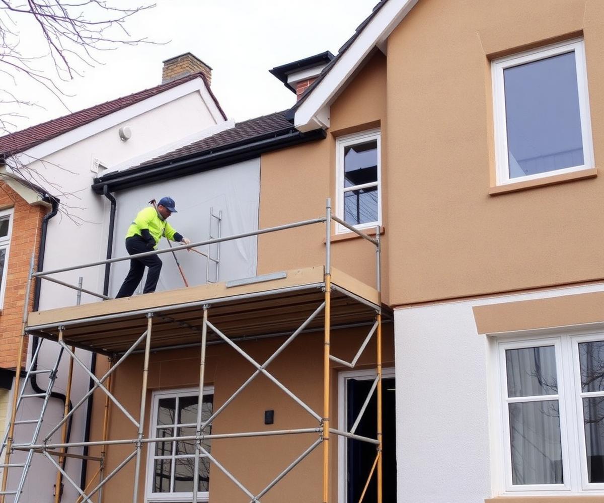 Our installation team working on a scaffolded façade